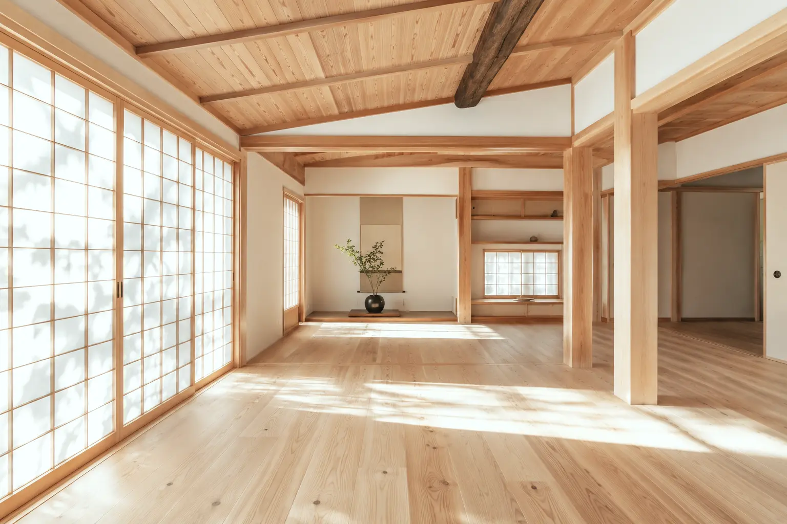 障子越しの光が入る木の広間